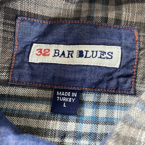 32 Bar Blues 100% Cotton Long Sleeve Button Front Shirt Multicolor Mens Large - Picture 7 of 7